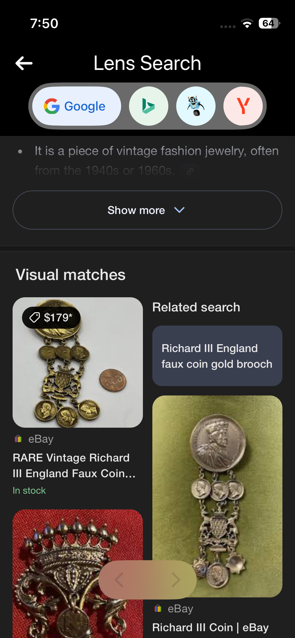 Rare Vintage Goldtone Brooch