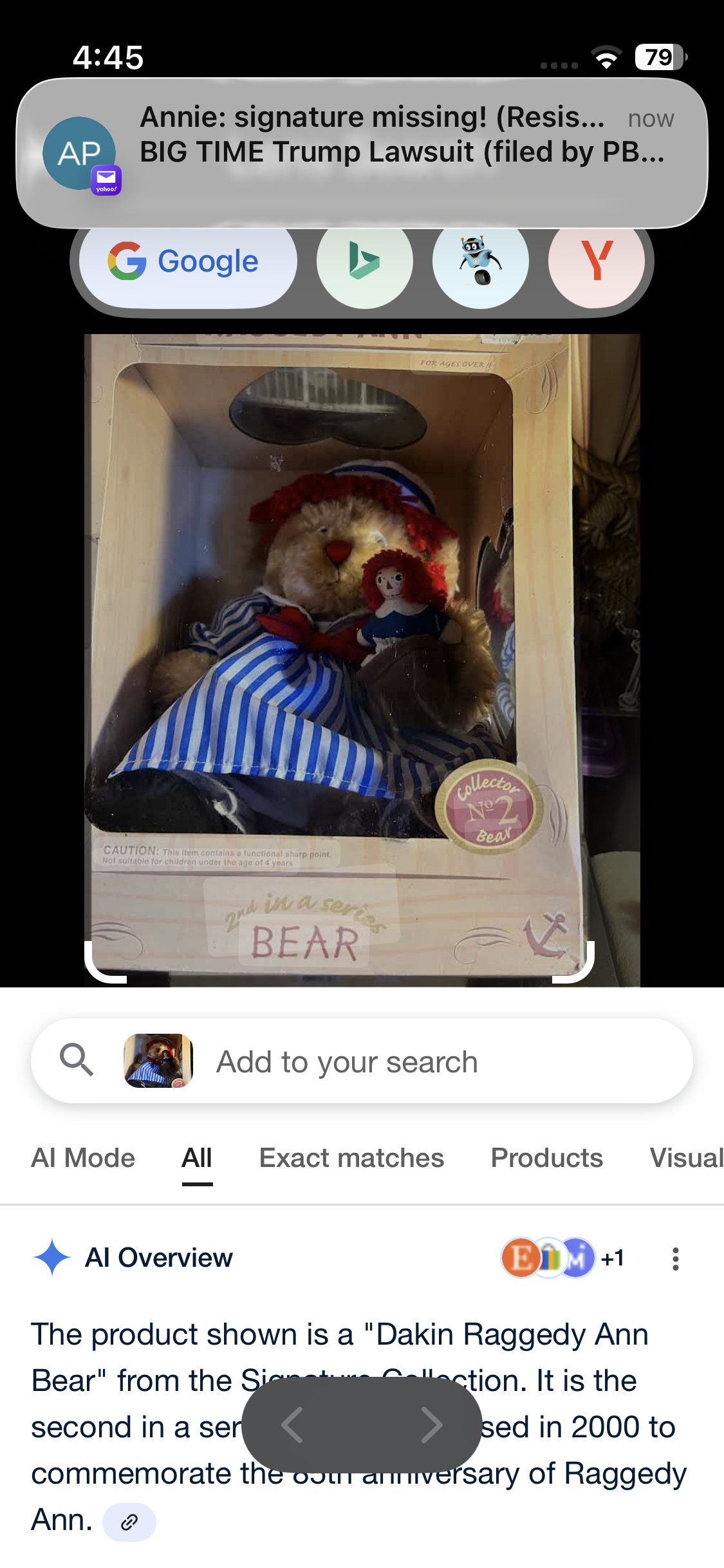 Raggedy Ann Bear In Original Box with tiny Ragged Ann & Andy!