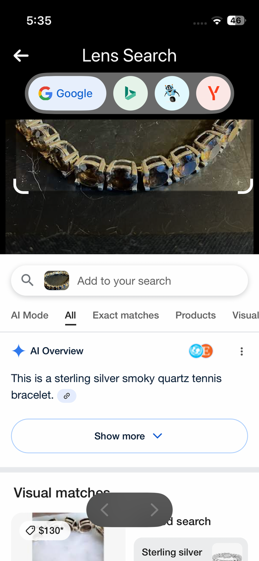 Sterling Silver Smoky Quartz Tennis Bracelet